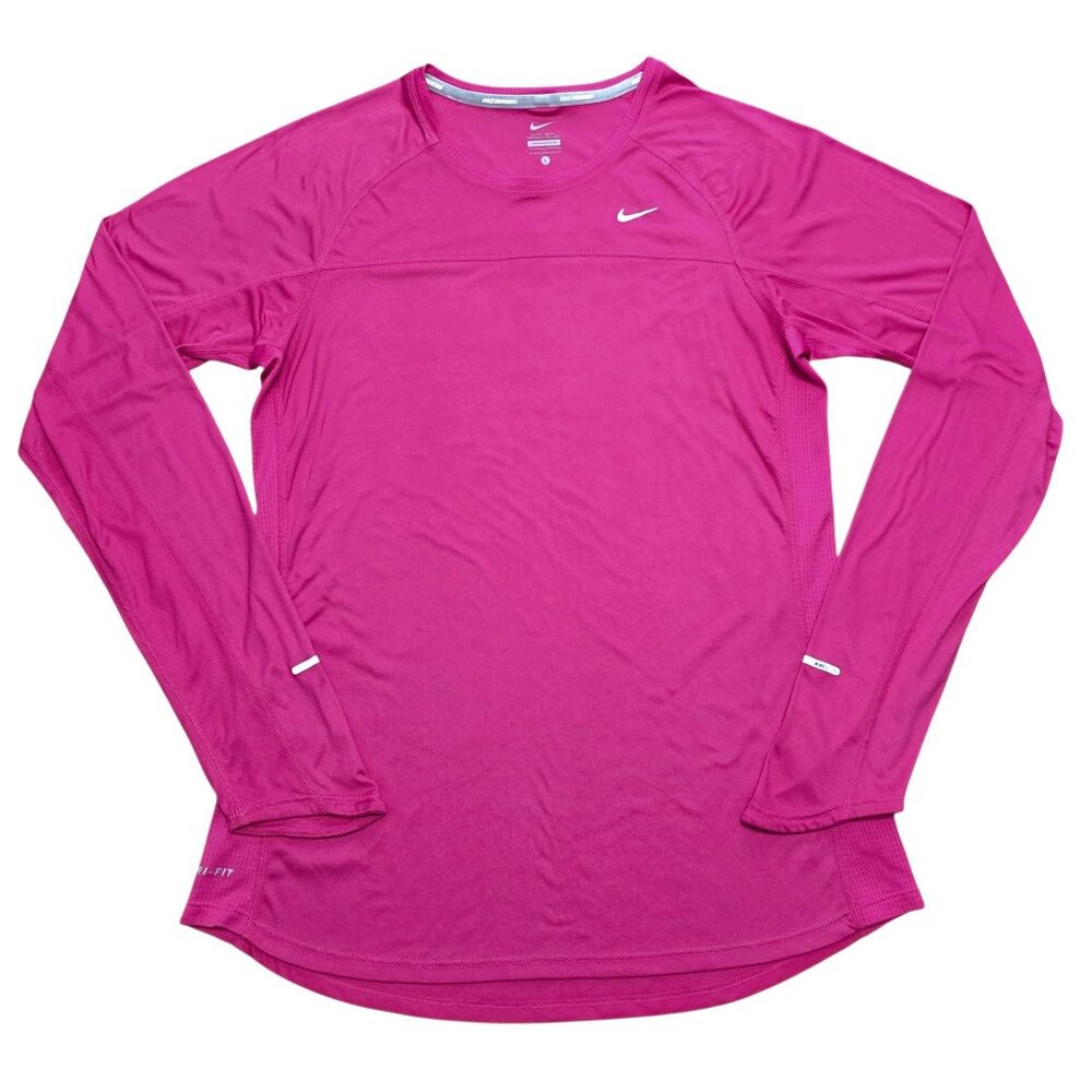 Nike Miler Running Shirt Dri-Fit Long-Sleeve Pink Athletic Workout Top Womens L